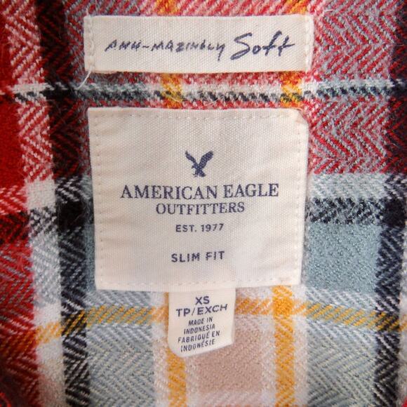 American Eagle Ahh-mazingly Soft Red Plaid Flannel Button Down Shirt XS - Picture 4 of 5